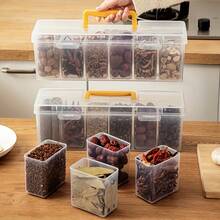 7 件套(1 个大盒子 + 6 个小盒子)带盖分格密封调料盒套装 - PP 材质,食品储物盒,可拆卸调料罐,适用于香料、草药、调味料,多用途,厨房收纳,食品储存,非常适合家庭厨房、节日聚会、户外露营 - 餐桌餐具调味罐 - 黃色 - 查看 12