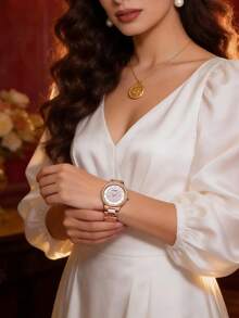 Seiko ALBA 女士优雅水晶腕表：玫瑰金表盘，送给女友或爱人的完美奢华礼物 AH7W20X1 - 金色 - 查看 4