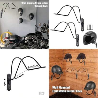 HDEYGIOU 2Pcs Helmet RackWall Mounted Helmet Holder Metal Equestrian Helmet Rack With Screws For Equestrian Motorcycle Baseball Rugby Helmet