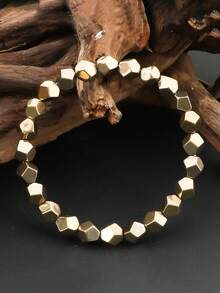 Fabriqué à la main, ce bracelet en pyrite brut présente des perles bohèmes multi-facettes conçues pour attirer la richesse et l'abondance. Il sert de bijou pour le chakra de la force intérieure du plexus, en en faisant un cadeau spirituel vintage adapté aux occasions - Multicolore - Voir 2