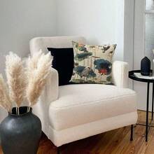 1pc Bird And Lotus Decoration Pillow Case Vintage Decoration Pillowcase With Hidden Zipper White Lake House Pillow Fake Office Patio Single Sided No Pillow Core - 米色 - 查看 4