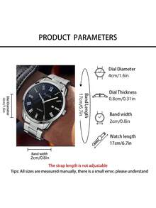 2pcs/Set Casual Business Men's Quartz Watch Set, Men's Silver Accessory Set (Includes 1 Silver Metal Band Quartz Watch With Roman Numeral Black Dial And Date Display, And 1 Chain Bracelet). This Set Features A Silver Metal Watch Case, Paired With A Roman Numeral Dial And Date Display. The Bracelet Has A Thick Chain Design, With A Simple Business Style That Showcases The Refined Charm Of Men. - Silver - View 5