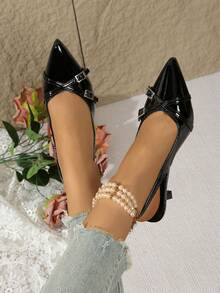 时尚女士尖头小猫跟套脚凉鞋，优雅女士高跟鞋，适合婚礼、派对、宴会等场合，性感酒红色尖头交叉绑带细高跟鞋 - 黑色 - 查看 5