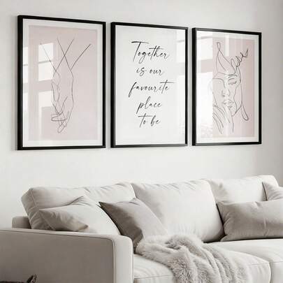 无框/三件套，浅粉色极简丝绸条纹抽象艺术画墙饰，理想的情人节礼物帆布海报，墙面艺术印刷品，现代装饰画，卧室挂画，墙面装饰，家居装饰画，创意家居礼物，适用于书房、客厅、卧室等。