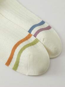 6 Pairs Women's Basic Striped Ankle Socks, White - White - View 5