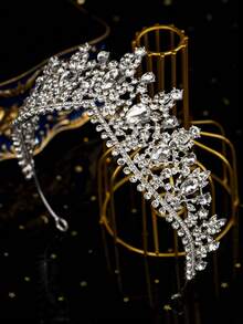 1件套女王皇冠头饰公主皇冠，水晶发箍，女士适用，新娘婚礼派对，情人节礼物 - 銀色 - 查看 7