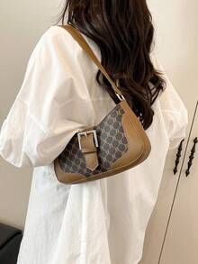 复古时尚小众单肩腋下印花通勤包，款式时尚，品质上乘。 - 棕色 - 查看 5