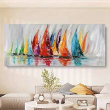 1 pièce Art sur canevas abstrait moderne de bateau à voile, décoration murale colorée sans cadre pour le salon et la chambre à coucher 50x100cm/19,68x39,37 pouces - Multicolore - Voir 5
