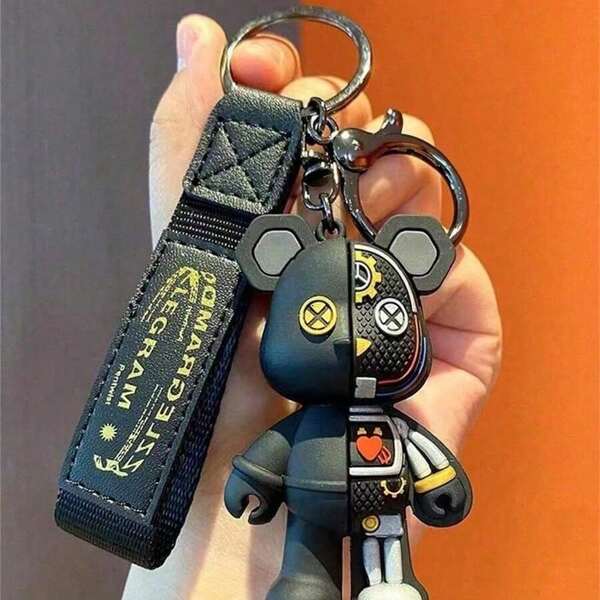 1pc Bear Charm Keychain Mechanical Bear Keychain For Men Cartoon 3d Figurine Fashion Creative Key Ring For Car Bag Decoration Gift Backpack Decor