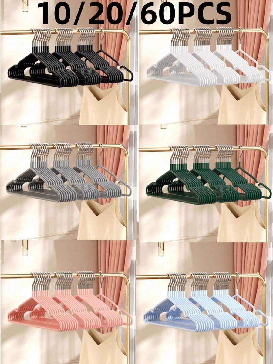 10/60pcs Adult Clothes Hangers, Non-Slip Plastic Coated, Premium Home Closet Garment Organizer Rack - Multicolor - View 1