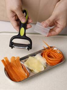 1pc 3-In-1 Rotary Peeler, One-Click Switch Between Flat Blade/Serrated Blade/Julienne Slicer, Ergonomic Stainless Steel Multifunctional Fruit & Vegetable Peeler, And Easy To Use For Soft And Hard Produce, Creative Kitchen Tool - Multicolor - View 1