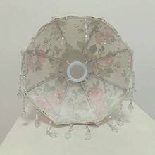 Creative Red Rose Princess Lampshade With Pendant Beads, Fabric Lampshade With Arched Fixing Stand, Fabric Printed Lampshade (Lampshade Only, Lamp Base Not Included) - White and Red Rose Lampshade - View 10