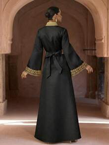 女士优雅端庄提花束腰长款罩袍，适合派对、正式场合、盛会等，也可作为罩袍穿着（宽松版型 - 请查看尺码表）黑色春季款 - 黑色 - 查看 2