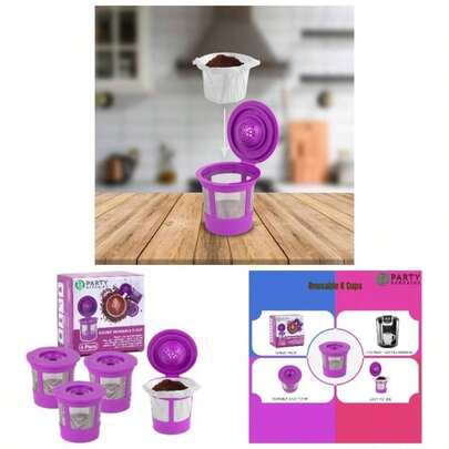 4 Reusable Filters For K - Cups U2013 For  2.0 Coffee Makers,  - Friendly Universal Fit Single Cup Refillable Coffee Filters, Stainless Steel Mesh Filter, Purple