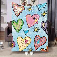 Valentine'S Day Heart-Patterned Fleece Blanket |   Soft And Comfortable Plush Throw, Perfect For All Seasons, Ideal For Bed, Sofa, Living Room Decor, Travel, And Camping, Machine Washable, Polyester - White - View 3