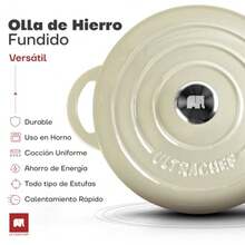 CYPNULTRACHEF Olla de Hierro Fundido Esmaltado para Estufa y Horno Horno Holandes Cubierto de Hierro Fundido Dutch Oven Redonda Tamaño 24 cm Capacidad 3.8 Litros CremaFadhion - Crema - Ver 3