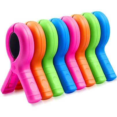 8pcs/Set Large Beach/Pool/Cruise Chair Clips, Heavy Duty Windproof Clamps, 4 Bright Color Options