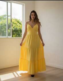 Women's Duna Ruffled Maxi Dress With Built-In Bra - Elegance, Lightness And Perfect Drape. - 查看 1