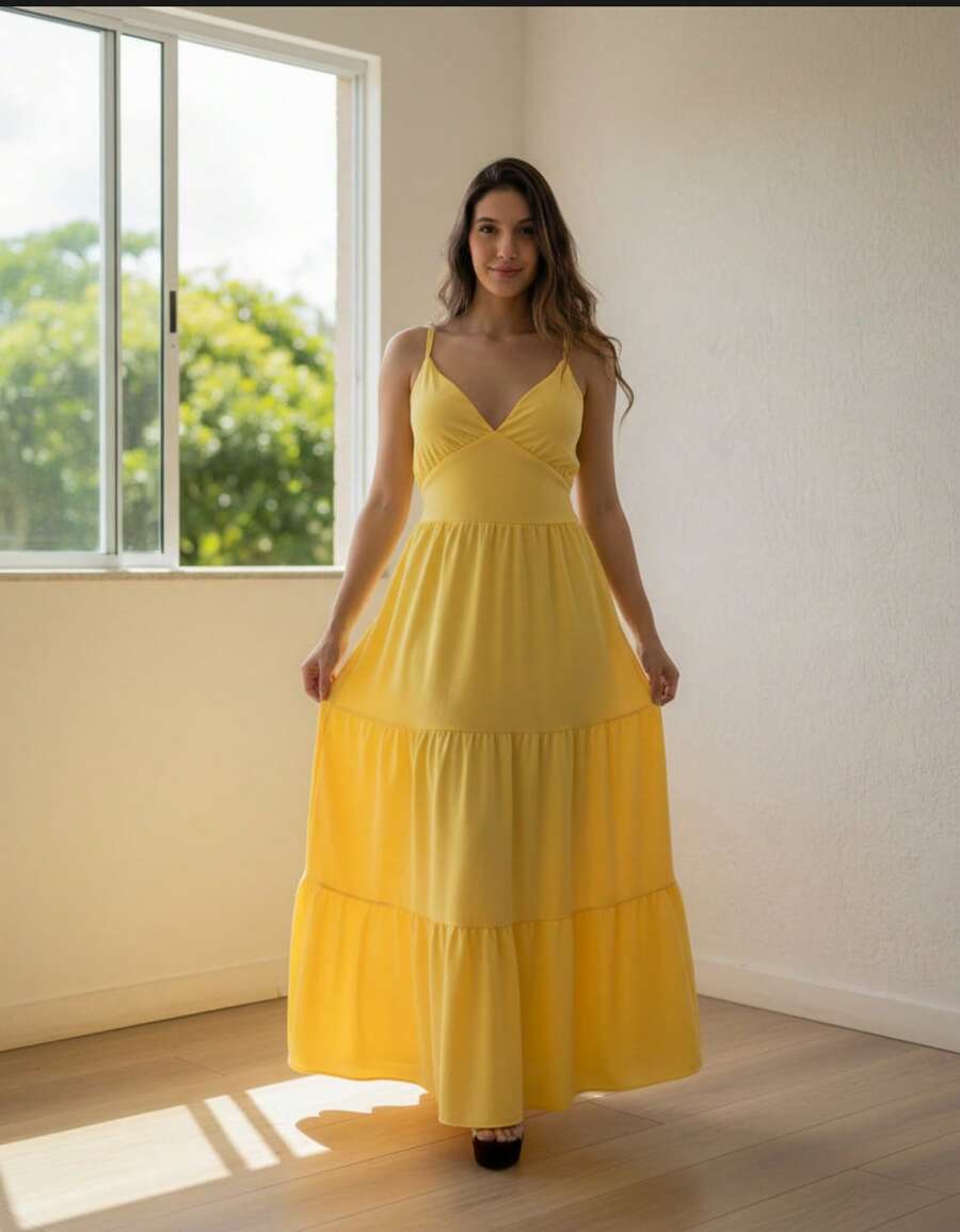 Women's Duna Ruffled Maxi Dress With Built-In Bra - Elegance, Lightness And Perfect Drape. - 查看 1