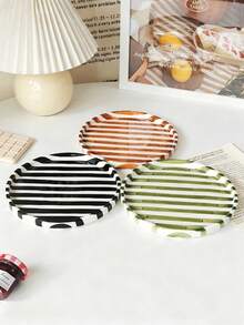 1pc/2pcs Handpainted Striped Ceramic Plate, Elegant Ceramic Dessert/Snack/Jewelry Tray, Suitable For Breakfast, Steak, Pasta, Afternoon Tea, Holiday Gifts - Multicolor - View 2