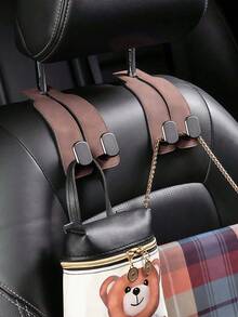 2-In-1 Velvet Car Headrest Hook, Dual Hook Car Headrest Hanger, Car Wallet Clip, Universal Headrest Double Hook, Car Interior Storage Hanger Accessories - Double Hook Style - View 2