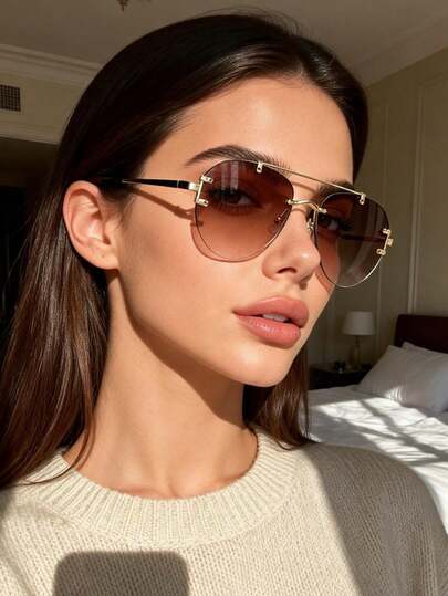 1pc Metal Oversized Frog Shaped Fashion Fashion Glasses, High-End Frameless Versatile Women Glasses