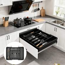 LMstarz Vassoio Portaposate Regolabile Nero | Espandibile 33-57cm per Cassetti | 8 Scomparti, Grande Capacità | Organizzatore Utensili Cucina Facile da Pulire - nero - Visualizzare 1
