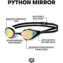 Arena Unisex Python Racing Swim Goggles for Men and Women Anti-Fog Max Comfort Dual Strap, Mirror/Non-Mirror Lens - Lente de espejo-Negro/Multicolor - Ver 2