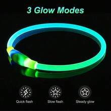 发光狗项圈，双色LED狗项圈，USB充电式LED猫项圈，尺寸可定制，狗项圈灯，安全警示，可调节项圈尺寸，适合各种体型的猫狗 - 彩色 - 查看 5