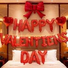 Ensemble de nœuds en forme de cœur et de lettres "Happy Valentine's Day", ballons en forme de cœur rouge et lettres rouges. Convient pour la Saint-Valentin, le Nouvel An, les anniversaires, la décoration de la maison, la décoration de demande en mariage pour la Saint-Valentin - Multicolore - Voir 4