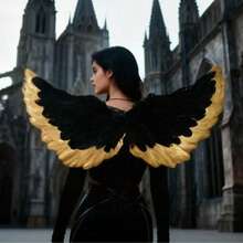 Women/Girls White, Black, Gold Feather Angel Wings With Elastic Band, Party Supplies - Multicolor - View 3