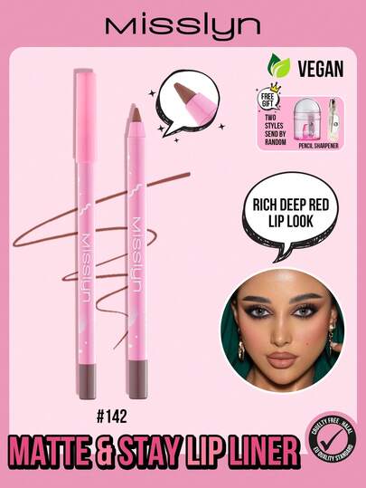  MISSLYN Matte Long-Lasting Lip Liner Pencil, Highly Pigmented, Smooth Texture, Natural Makeup Effect, Fine Tip, Smudge-Proof, Easy To Apply