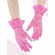 SATINIOR Ladies Lace Gloves For Women Tea Party Elegant Short Courtesy Gloves For Wedding Dinner Opera Parties,Burgundy - 玫瑰紅色 - 查看 3