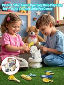 这款便携式储物手篮适用于3-6岁男孩女孩的过家家玩具，促进亲子互动，采用PP材质制成。套装包含模拟食物烹饪烧烤游戏、建筑修理工具套装、宠物狗护理套装以及女孩梳妆台和化妆品套装。 - 彩色 - 查看 7