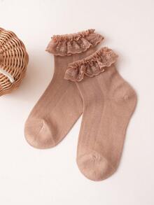 1 Pair Girls' Mesh Lace Trim Ankle Socks, Lightweight Princess Style, Spring/Summer - Multicolor - View 10