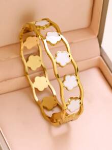 VJS 半件套花朵星形设计手链，优雅女士饰品，镂空304不锈钢镀18K金，百搭日常佩戴及礼品 - 金色 - 查看 3