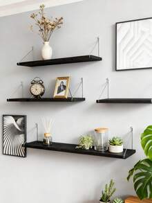 1pc (With Hook) Partition Wall Shelf, Floating Shelf, No Drill Wall Mounted Shelf, Suitable For Bedroom, Study, Living Room, Bathroom, Kitchen And Decorative Wall Rack, Also For Storage Organization - Black - View 11