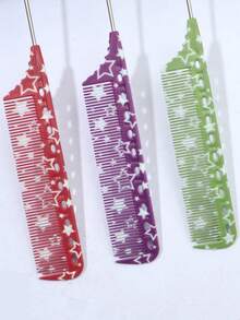 Star Heart Pattern Rat Tail Comb, Anti-Static Plastic, Easy Clean For Curly Wavy Hair, Salon & Home Use - Multicolor - View 5