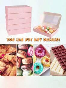10/5/3pcs/1pc - Cookies & Pastries Box With Clear Window, 7 X 4.3 X 1.5 Inch, Kraft Paper Bakery Food Premium Gift Box Container For Desserts, Weddings, Parties, Christmas, Birthdays (Pink) - Pink - View 9