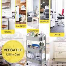 Carrito de Alenamiento Metal con 3 Niveles Carrito de Utilidad móvil Organizador con Ruedas Fácil de Montar para Oficina para Baño Cocina Salón Oficina Gray - Gris -0 - Ver 7