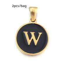 2pcs/Pack Stainless Steel Single-Sided Round English Letter Pendant, Fashionable Minimalist English Letter Pendant Necklace Accessory, DIY Jewelry Making Pendant - Black - View 24