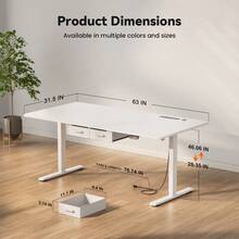 Electric Standing Desk  With Built-In Outlet & Storage Drawer, Adjustable Height Computer Desk With 2 Memory Modes, Stable Sit-Stand Desk With Charging Station, 2 USB Ports, 3 Power Outlets, Spacious Workstation For Home Office - 白色 - 查看 10