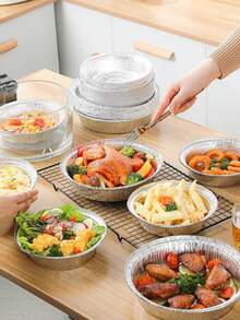 6/7/8 英寸铝箔派烤盘，圆形一次性食品容器，用于烘焙派、甜点、食品和水果，适用于家用空气炸锅，铝箔烤盘，10 个装/20 个装 - 銀色 - 查看 4