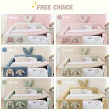 YOGLAD Twin Size Upholstered Platform Bed Frame With Cute Rabbit Ear Shaped Headboard & Safety Rails, Kids Bed With Storage Drawers, Boucle Fabric, Soft Plush Headboard, No Box Spring Needed, Easy Assembly, Modern Nursery Bedroom Furniture For Girls Boys Toddlers - 藍色 - 查看 7