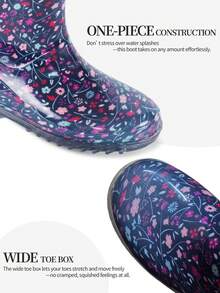 Women's Black Floral Print Mid-Calf Boots With Fur Trim, Casual Daily Style Shoes - Multicolor - View 7