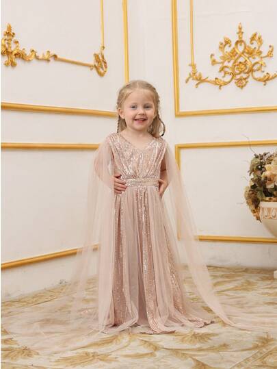  ALISA&LEO Charming Toddler Girls Sequin Dress With Sheer Shawl, Ruffle Hem Multilayer Skirt And Delicate Sparkling Details - Comfortable Formal Dress Suitable For Little Girls To Wear To Birthday Parties, Holiday Gatherings, Family Photos And Wedding Guest Attire.