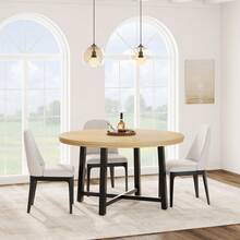 47 In Round Dining Table, Industrial Dinner Table For 4 To 6, Wooden Kitchen Table With Sturdy Metal Frame & Rustic Light Oak Finish, Circle Kitchen Table For Dining Room, Kitchen (No Chairs) - Màu gỗ tự nhiên - Xem 4