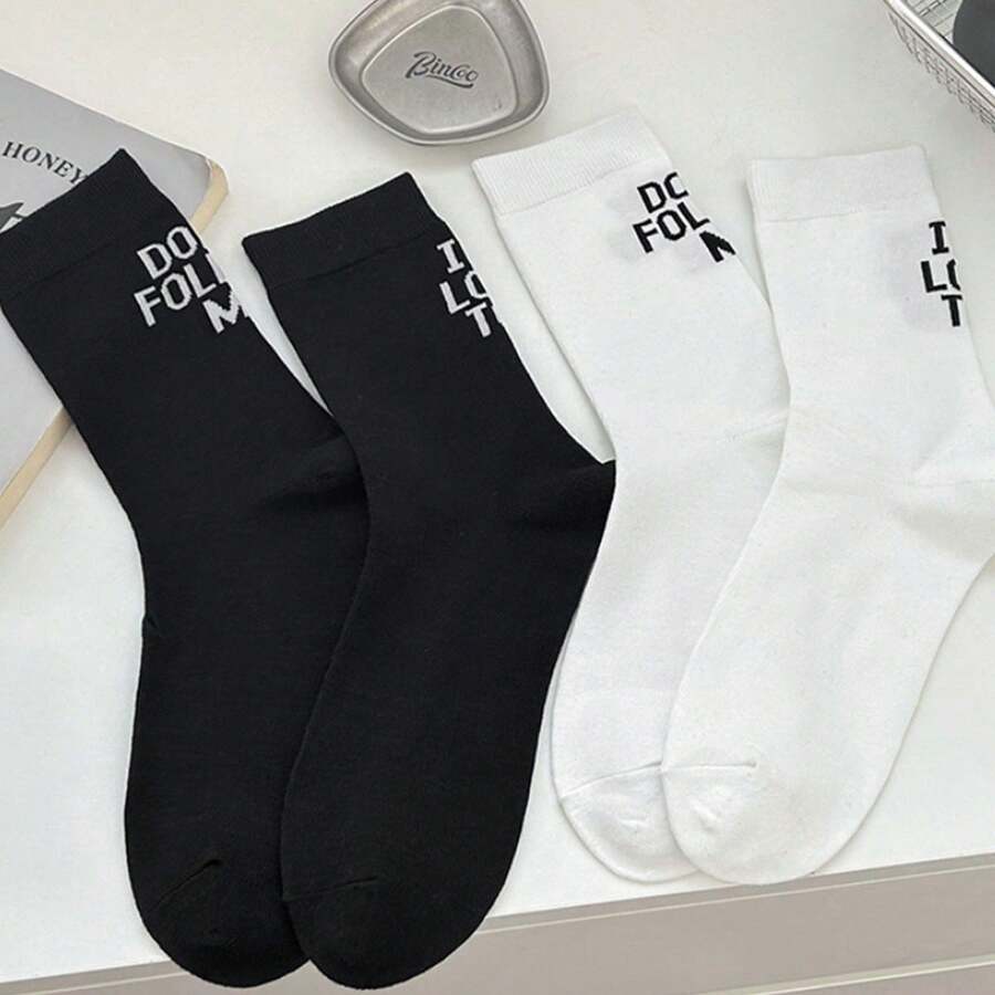 男士字母印花运动袜,防臭吸湿黑白中筒篮球袜,透气中筒袜 - 彩色 - 查看 1