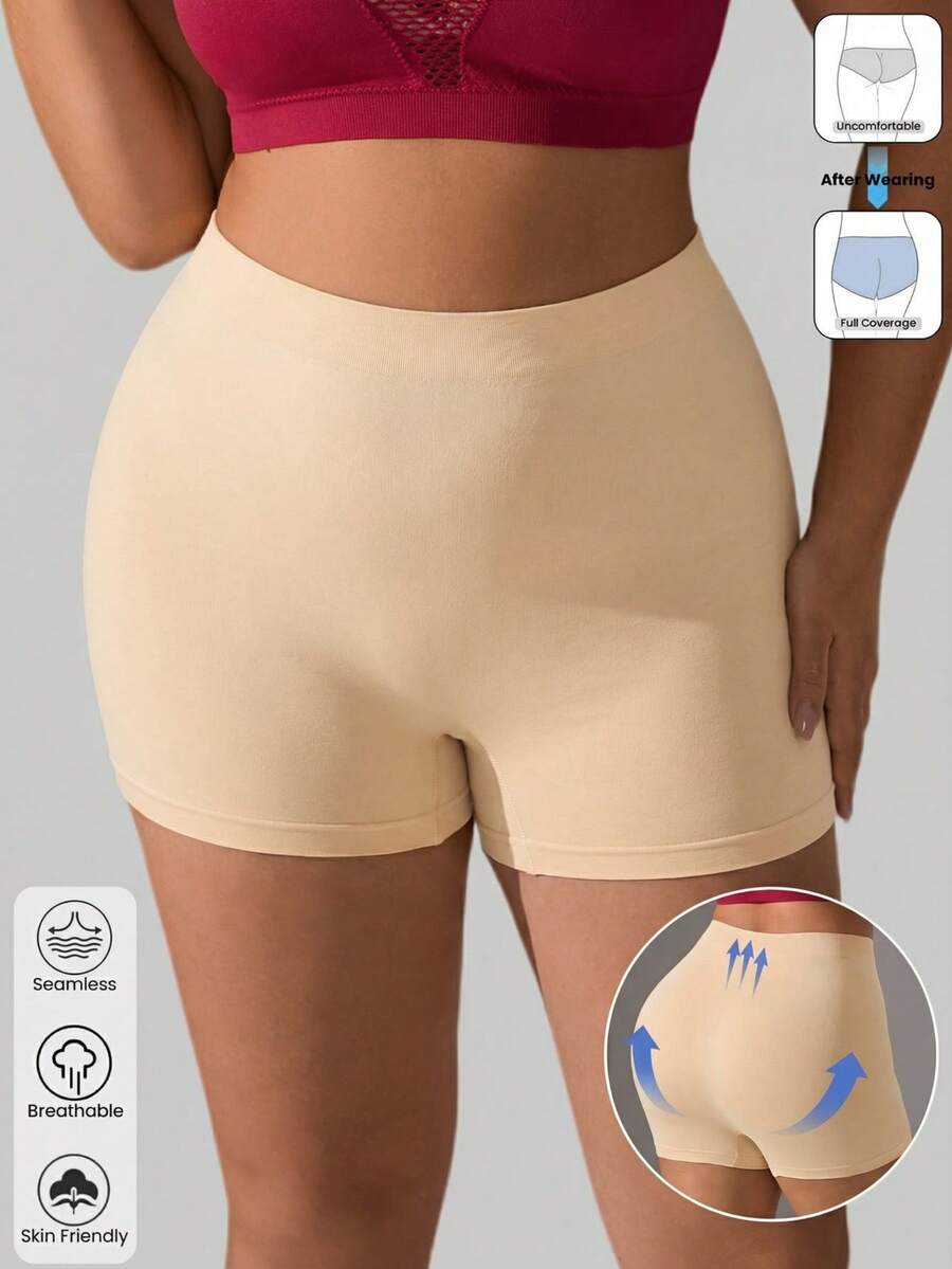 1件装女士加大码纯色无缝瑜伽短裤，速干，适合室内瑜伽、户外跑步、骑行、健身、塑形、提拉等运动。 - 杏色 - 查看 1