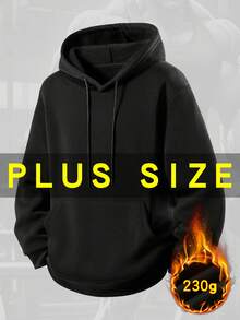 Autumn/Winter Men's Plus Size Fleece Hooded Sweatshirt, Loose Fit, BF Style Lazy Ins Style Warm Jacket Top Sports - Black - View 11